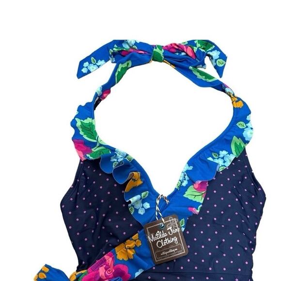NWT Matilda Jane SANDCASTLE QUEEN Navy Floral Dot One Piece Swimsuit Size S NWT - Picture 2 of 10